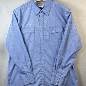 Wrangler Wrancher Pearl Snap Western Shirt Men’s Size 2XT 2X Tall Blue Geometric